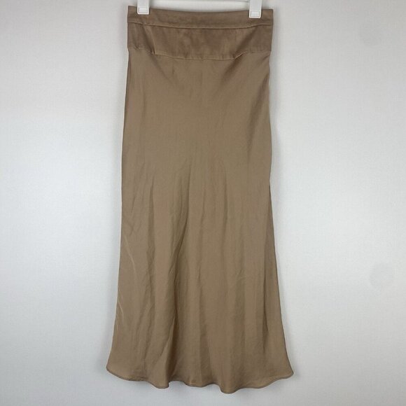 Free People Women's Satin Metallic Maxi Skirt Size 4 Gold Flowy Lightweight - Picture 1 of 9